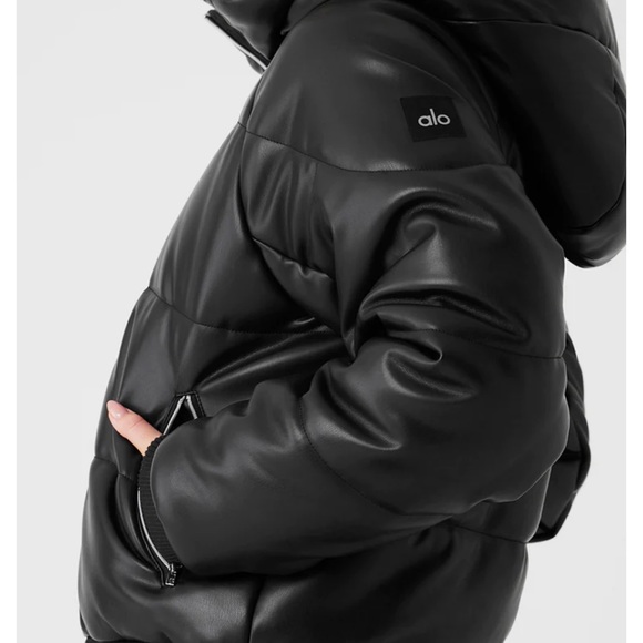 Like new, alo leather bomber puffer jacket - Picture 3 of 6